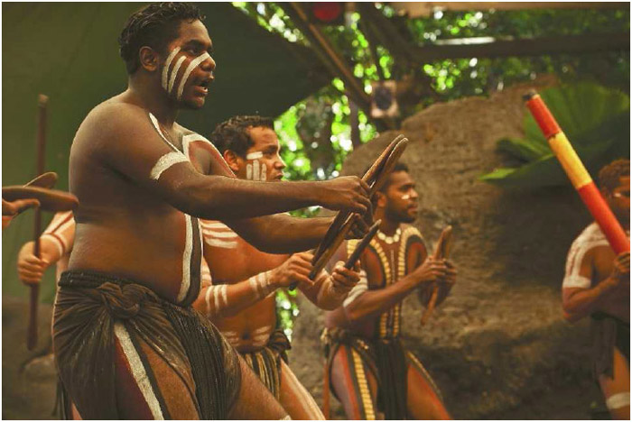 Australian Aborigine dancers perform at Tjapukai Culture Park in Kuranda, Queensland, Australia.