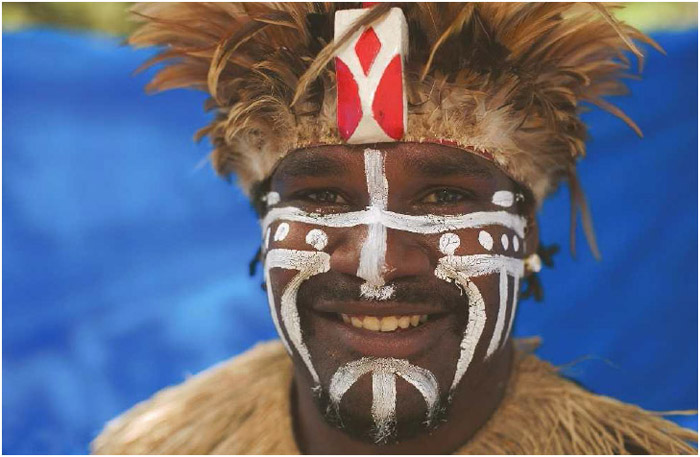 A Torres Strait Islander prepares to dance at the Laura Aboriginal Dance Festival in Laura, Queensland, Australia.